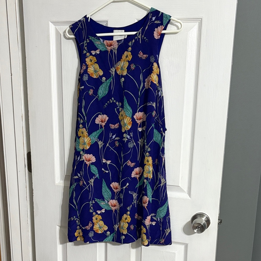 Anthropologie HD in Paris 100% Silk Floral  Dress - Blue NWT Size 0 Petite